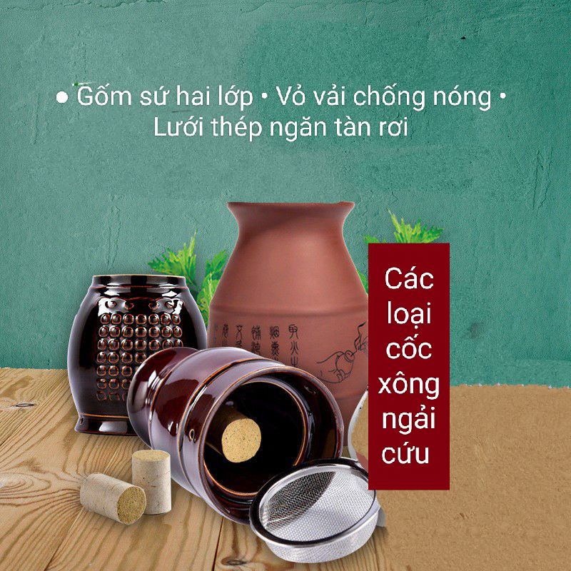 Cốc xông ngải cứu - Cốc Phù Dương- Tặng kèm bao thổ cẩm chống nóng