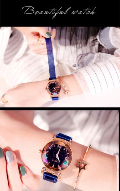 Đồng hồ nữ đính đá kim cương cao cấp màu xanh chỉnh sửa kích cỡ theo tay