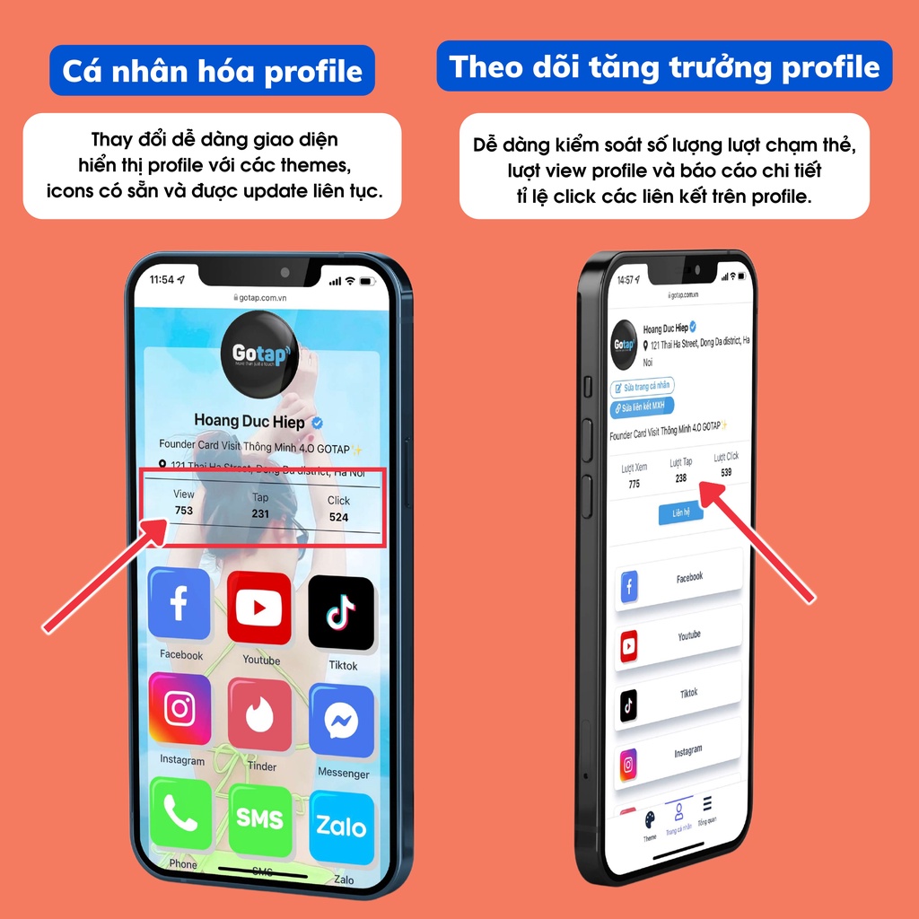 Card visit thông minh GOTAP, Card visit điện tử, Thẻ thông minh, Chia sẻ thông tin chỉ mxh chỉ với 1 chạm.