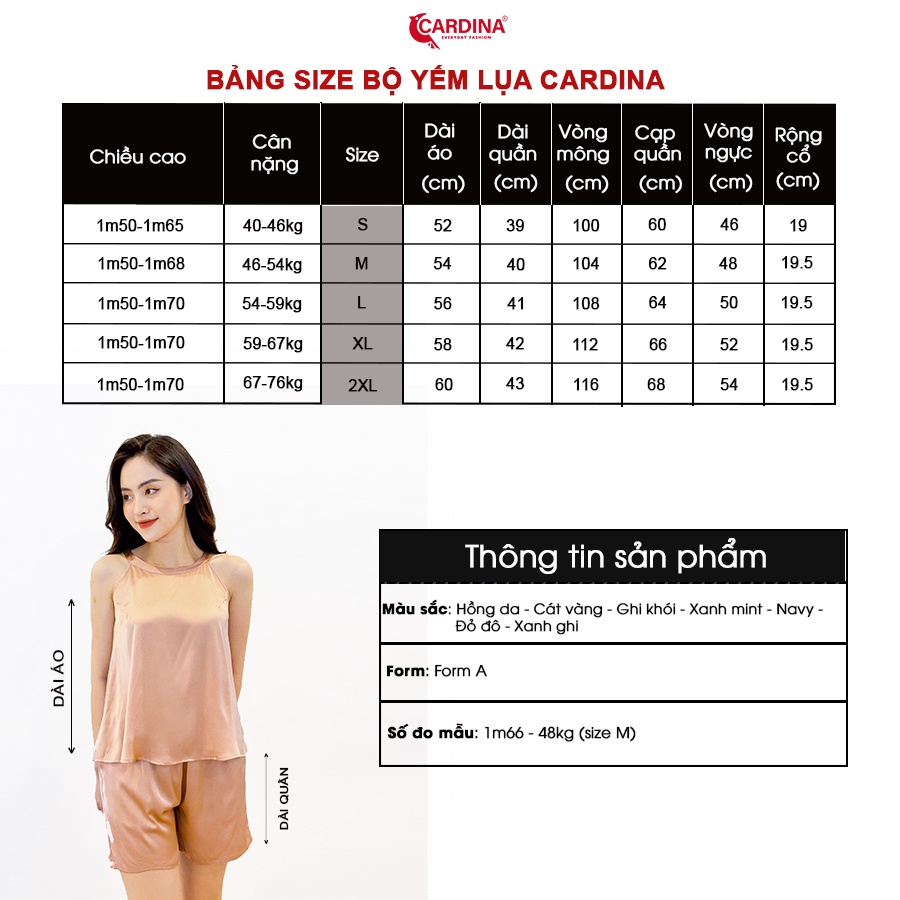 Đồ Bộ Nữ 𝐂𝐀𝐑𝐃𝐈𝐍𝐀 Chất Lụa Satin Nhật Cao Cấp Quần Đùi Áo Cổ Yếm 1Y02