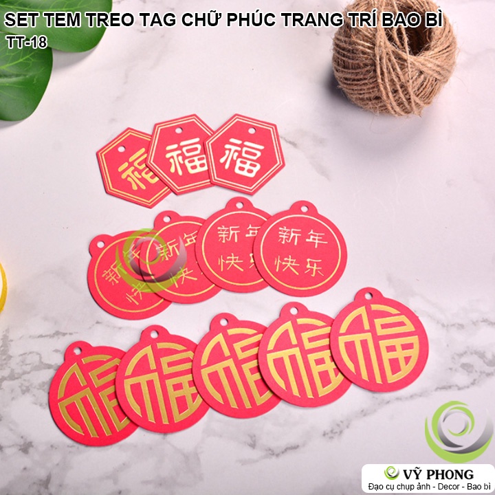 SET 10 TAG TREO TEM TREO TẾT CHỮ PHÚC NỀN ĐỎ CHỮ IN NHŨ VÀNG TRANG TRÍ BAO BÌ HỘP QUÀ TẶNG XUÂN NĂM MỚI TT-18