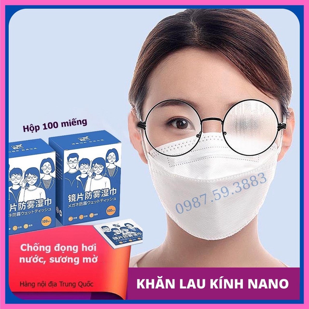 Hộp 100 Miếng Khăn Giấy Lau Kính Nano Chống Bám Hơi Nước, Lau Sạch Vân Tay Bụi Bẩn