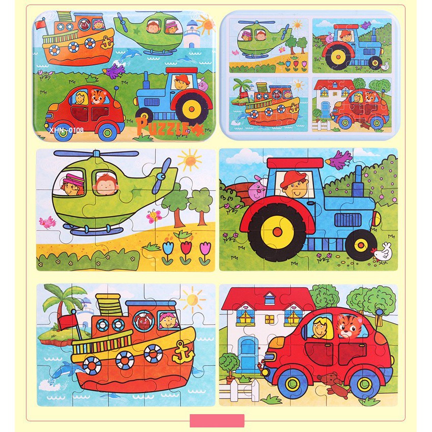 bộ 4 tranh Ghép Hình Puzzle Tổng Hợp - Phương Tiện Giao Thông