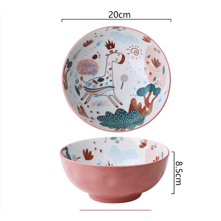 Bộ Chén Dĩa Sứ Bát Ăn Cơm Gia Đình Đĩa Sứ Dễ Thương Cute Bát Đĩa Hươu Hồng Decor Cao Cấp B20