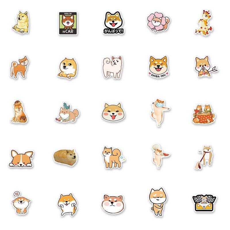 sticker chó shiba chống thấm nước trang trí