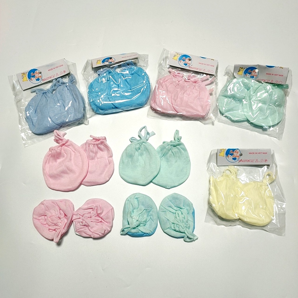 Bao tay chân cho bé sơ sinh vớ trẻ em dây rút baby Minh Hoàng cotton đơn màu 2X MART