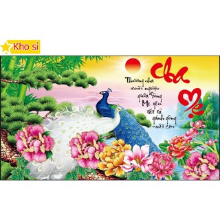 Tranh gắn đá 3d Cha mẹ, đôi công 88625 (82x50cm) [KHO SỈ] Tranh chất lượng cao