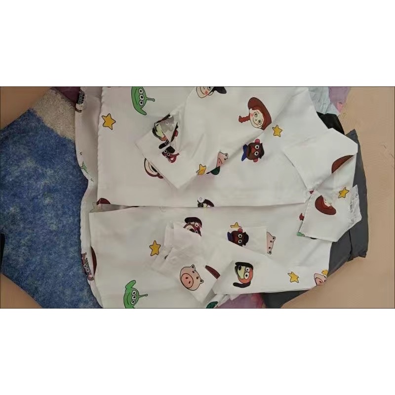 Áo sơ mi trắng dài tay in họa tiết dễ thương cho bé gái cao 90-150cm, nặng 10-35kg