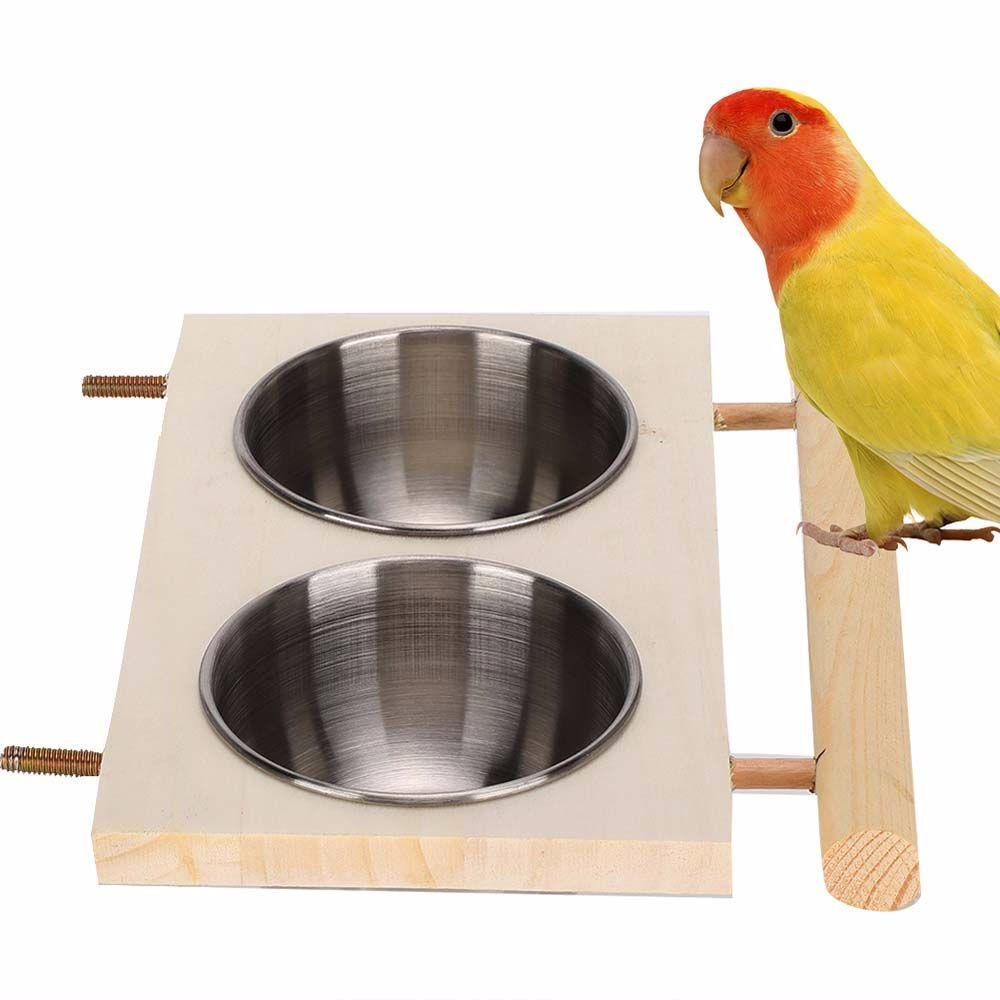 Khay Đựng Thức Ăn Nước Uống Bằng Gỗ Kèm Đế Treo Tiện Dụng Cho Chim Cảnh