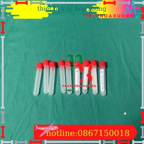 túi 100 Ống nghiệm nhựa dẻo PP màu trắng có nắp đỏ không nhãn , có nhãn 5ml