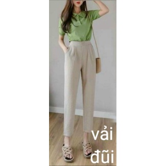 quần baggy đũi khóa trước chun sau vải đũi mát không dãn2 màu đen be