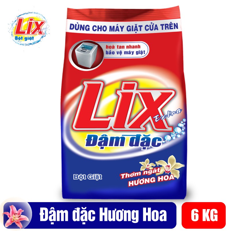 Bột Giặt LIX Extra Đậm Đặc 6Kg ED036 - Dùng Cho Máy Giặt Cửa Trên, Tẩy Sạch Vết Bẩn Mạnh Gấp 2 Lần