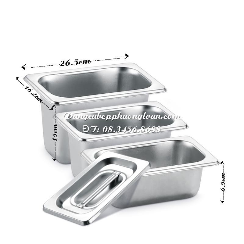 Khay đựng thực phẩm, đựng thạch Topping inox 1/4 có nắp