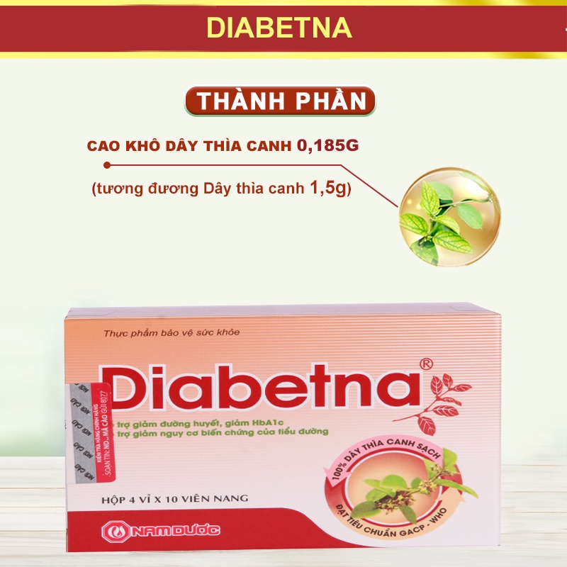 Combo 3 hộp viên uống dây thìa canh Diabetna Ích Nhân giúp ổn định đường huyết, tăng cường sức khoẻ 40 viên/hộp