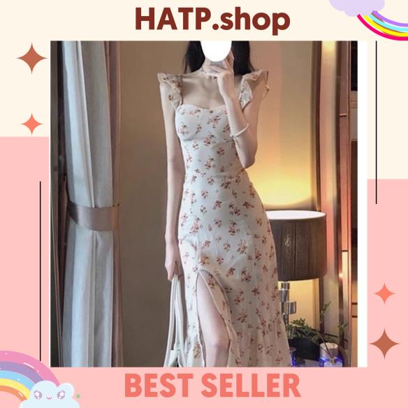 ( HATP.shop) váy hai dây dáng dài/ váy hoa nhí tay cánh tiên Xẻ tà sexy dành cho bạn gái hàng quảng châu