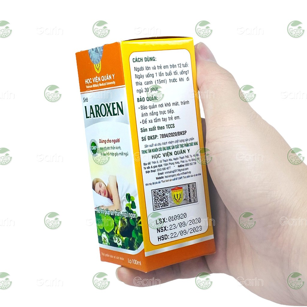 [HÀNG CHUẨN HỌC VIỆN QUÂN Y] Bộ 6 hộp Siro thảo dược Laroxen Học Viện Quân Y (100ml x 6) giúp ngủ ngon, ngủ sâu giấc hơn