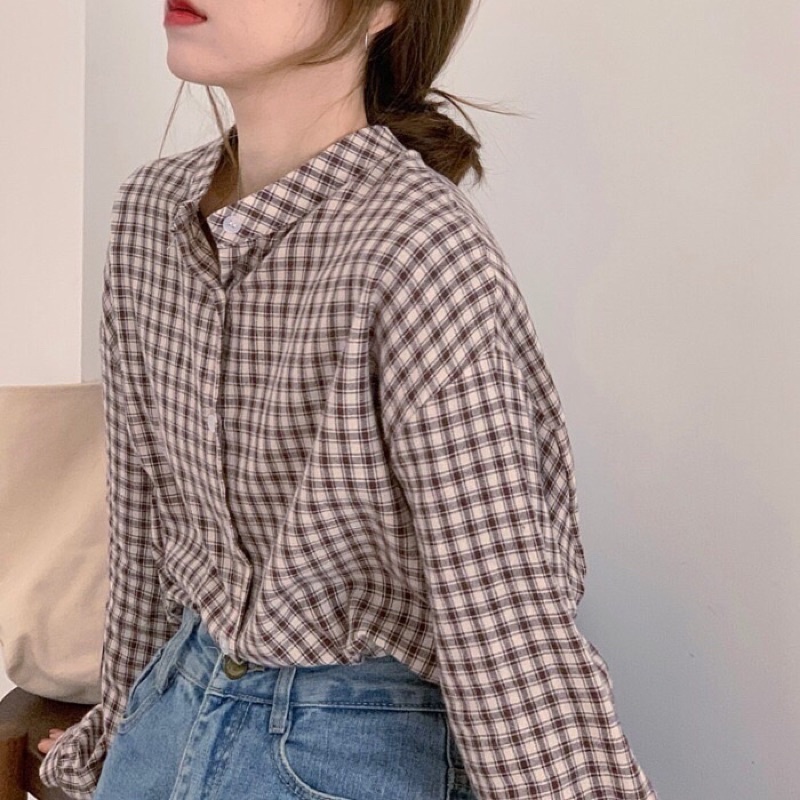 Áo sơ mi kẻ caro cổ tàu 🔥H203