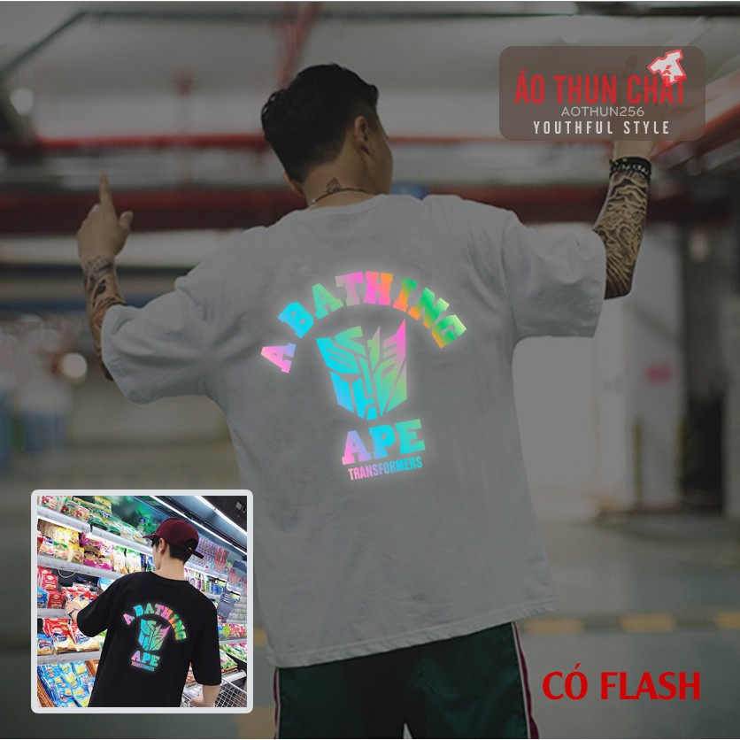 Áo thun phản quang Transformer Siêu Đẹp 2 màu trắng đen form rộng áo thun nam nữ tay lỡ dáng oversize