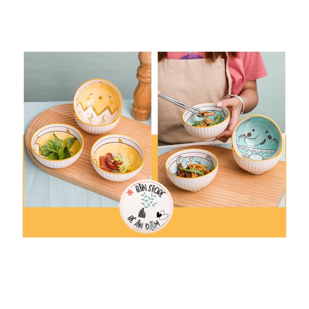 Chén sứ ăn dặm cho bé, bát sứ ăn cơm họa tiết con vật dễ thương cao cấp BÌN STORE