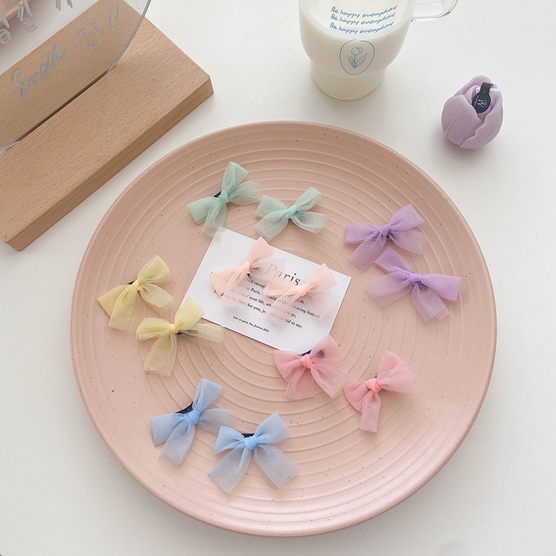 Kẹp tóc lưới đính nơ màu sắc xinh xắn cho bé gái