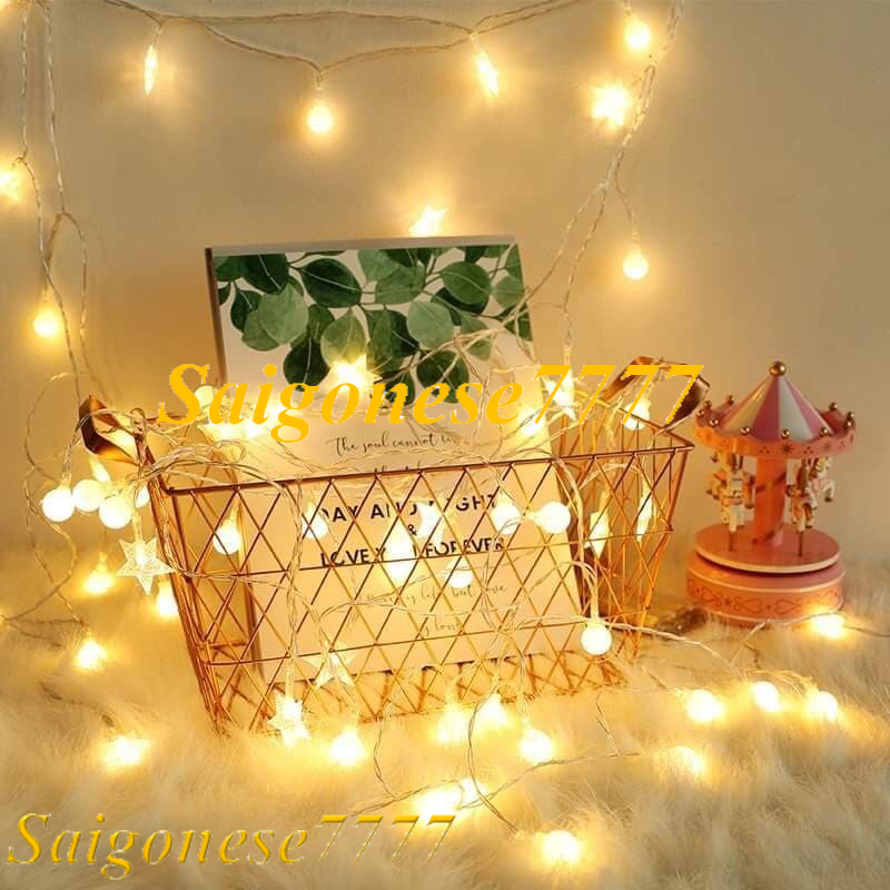 Đèn Led Xài Pin Tiện Lợi Dây Đèn Bóng Tròn Cherry Ball Vàng Ấm Lung Linh Trang Trí Tiệc Noel Decor Lều Cắm Trại Đẹp Rẻ
