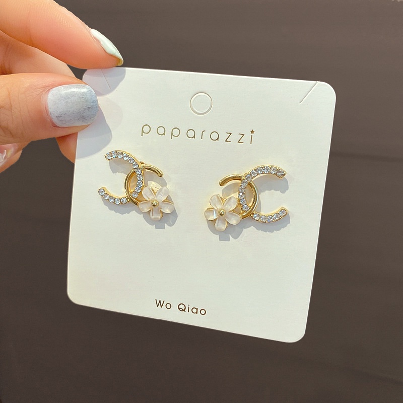 Bông tai mạ bạc 925 hình hoa đính đá phong cách giản dị thời trang Hàn Quốc