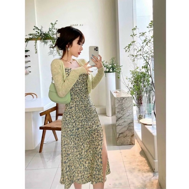 set đầm hai dây hoa nhí
