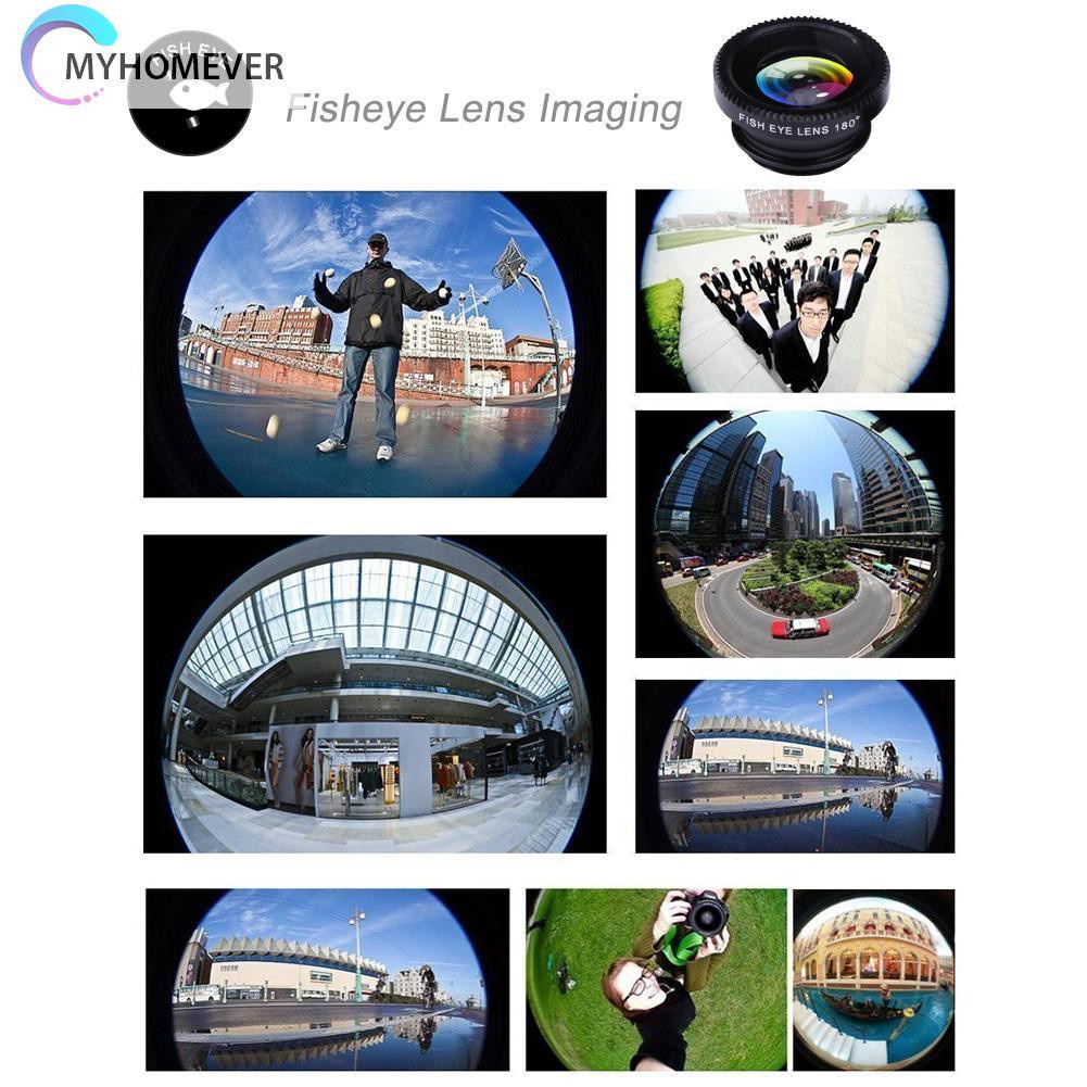myhomever Clip 3-in-1 180 Fish-Eye Lens+Wide Angle Lens+Macro Lens Black