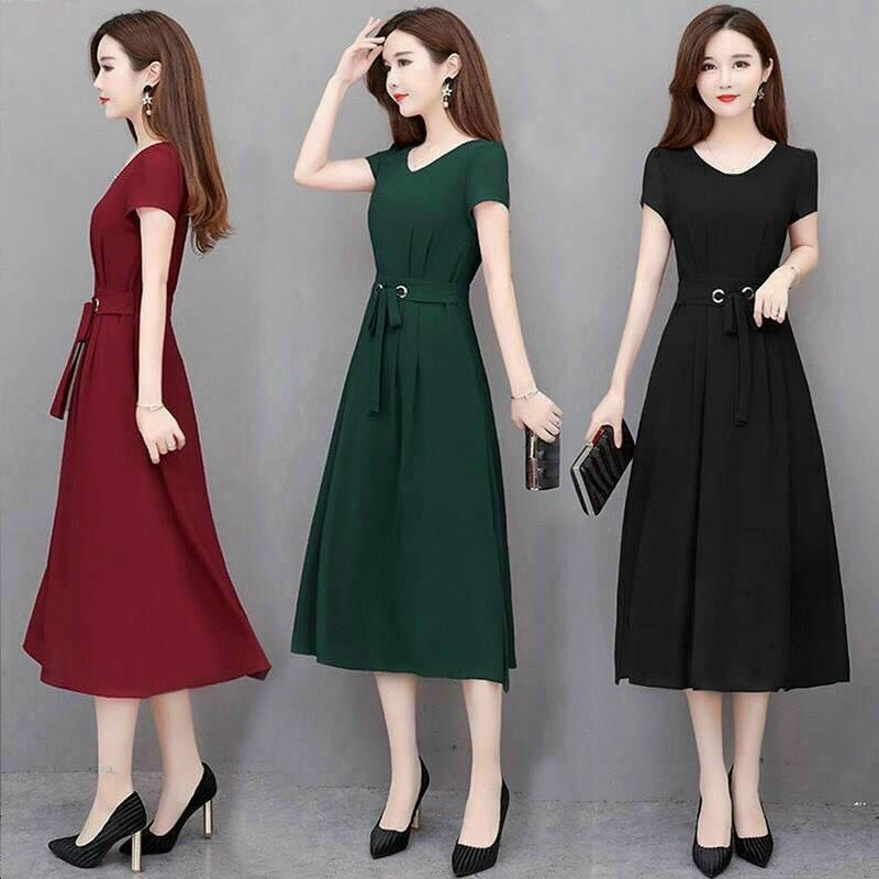 ĐẦM TRUNG NIÊN BAD SHOP DỰ TIỆC size M/L/XL/2XL màu đen đỏ xanh phối thắt nơ eo