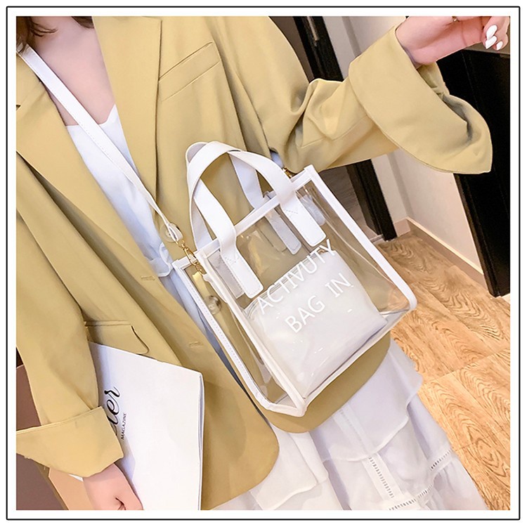 Túi Xách Trong Suốt Xinh Dáng Vuông Kèm Túi Da RQN1807