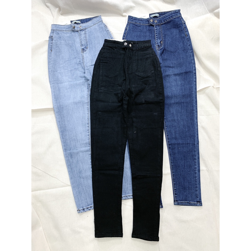 Quần Jean nữ lưng cạp siêu cao hai nút bấm không túi lai quấn phom ôm chuẩn eo | BigBuy360 - bigbuy360.vn