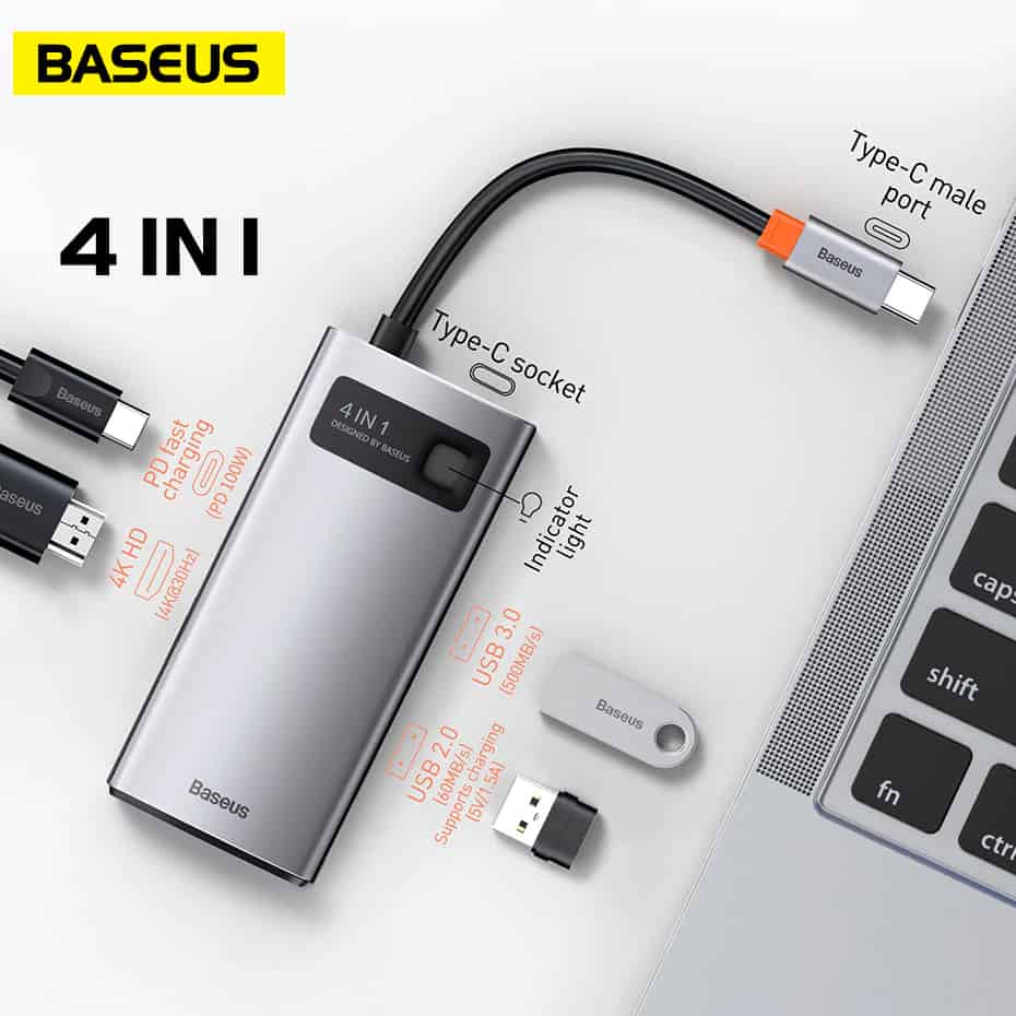 Bộ HUB Chuyển Đổi Đa Năng Baseus 8 in 1 HUB HDMI 4K USB 3.0 PD 100W thẻ SD 2.0 LAN Cho Laptop Macbook Samsung TV