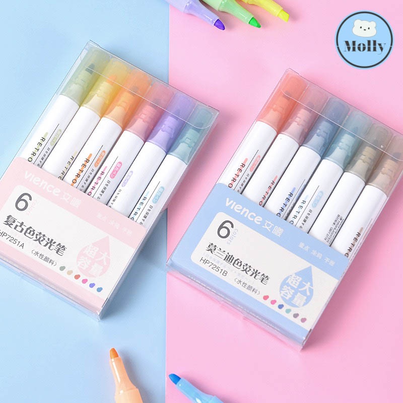 Set 6 Bút Highlight Vience Đa Dạng, Tiện Dụng - Molly Stationery