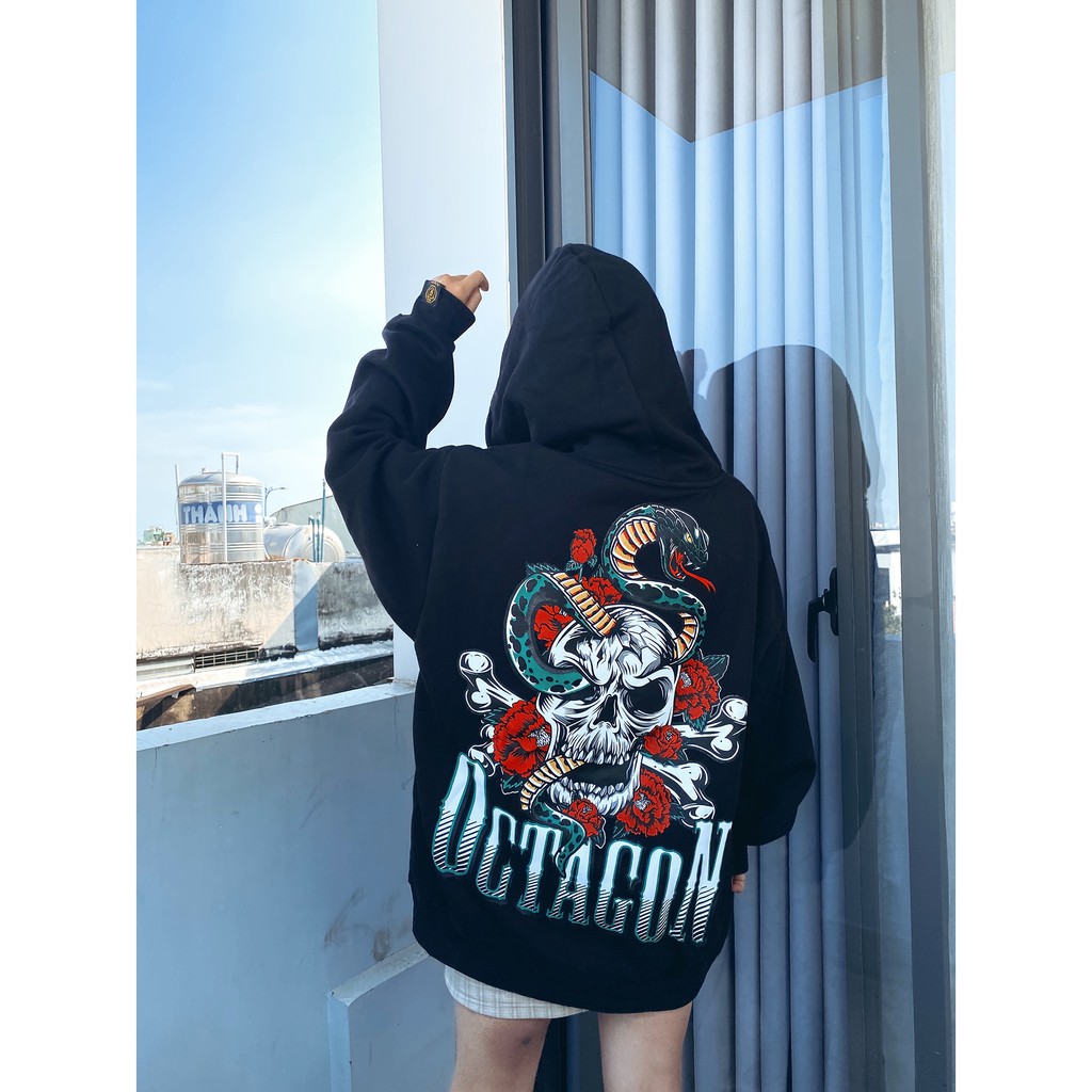 Áo Hoodie Nỉ Bông OCTAGON BLOODY HELL Màu Đen Form Rộng