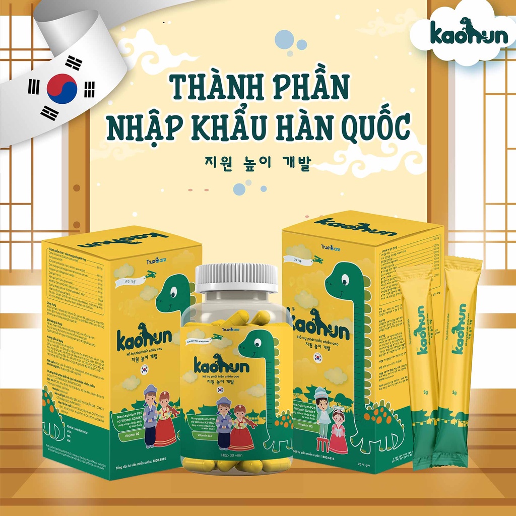 D3 K2 Canxi Cho Bé Tăng Chiều Cao KAOHUN, Bổ Sung Canxi Công Nghệ Hàn Quốc Vi Bao Kép BS Khuyên Dùng