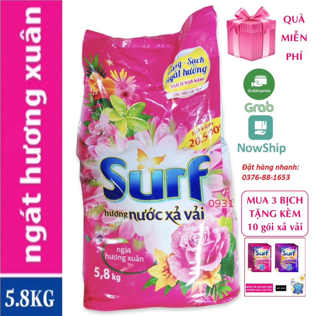 Bột giặt Surf hương Nước xả vải hồng 5.8kg Ngát hương xuân 5.8 kg