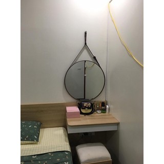 Gương tròn viền da