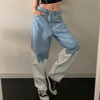 [có sẵn]Quần jeans ombre ống suông quần bò loang nữ phong cách ullzang Hàn Quốc J102 Chaiko Studio