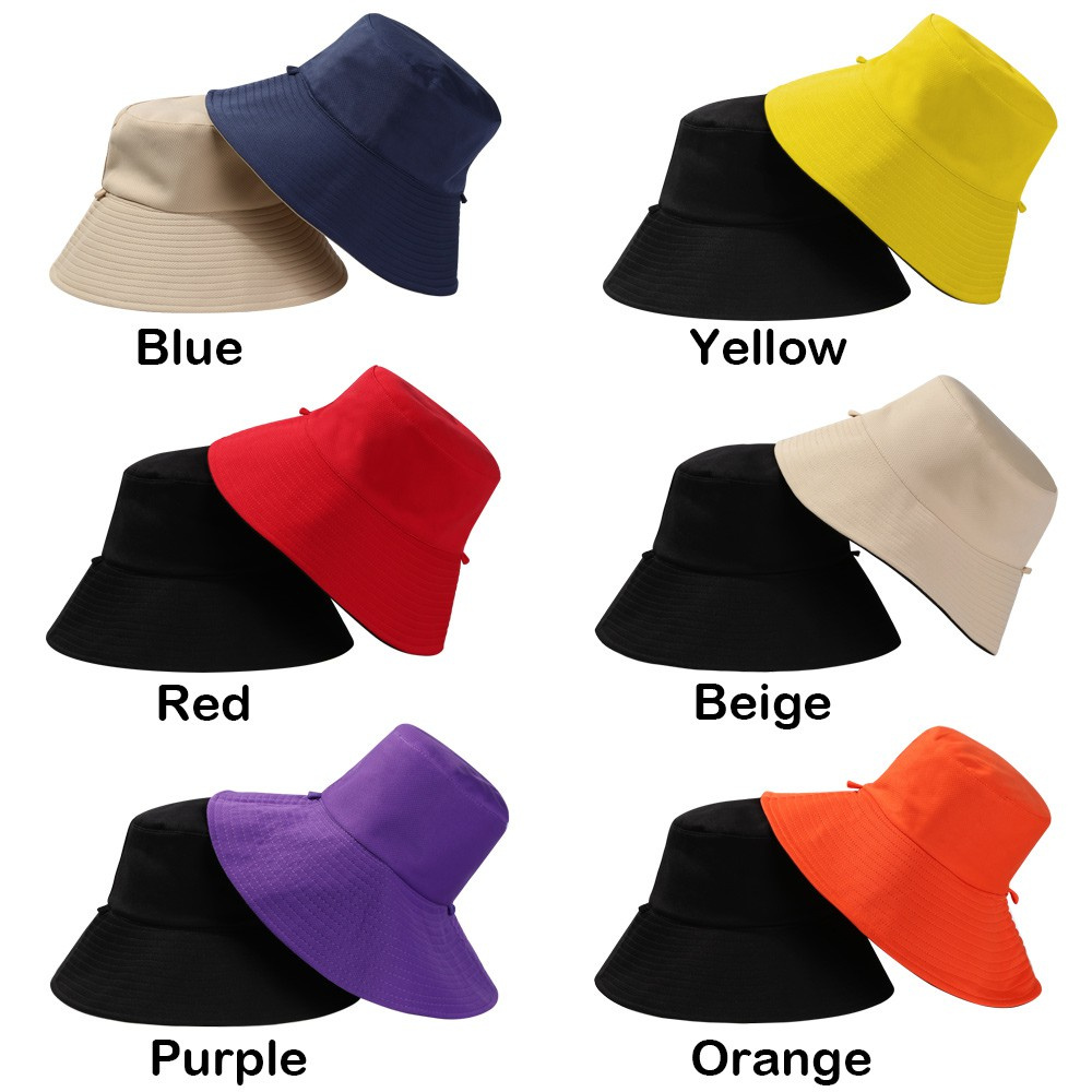 🎉ONLY🎉 Spring Summer Fisherman Cap Casual Outdoor Sunscreen Double-Sided Bucket Hat Anti-UV With Windproof Rope Women Men Wide Brim Foldable Cotton Sun Hat/Multicolor