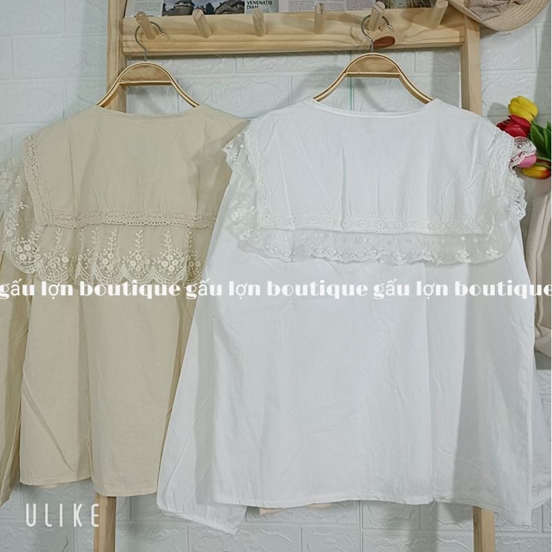 áo sơ mi cổ sen viền ren ulzzang ảnh thật