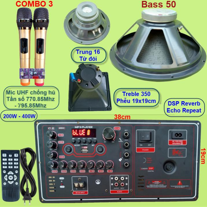 Mạch loa kéo 5 tấc đơn 3 đường tiếng Reverb DSP chạy FET công suất 200W 8 ôm – 400W 4 ôm - VR Ngang