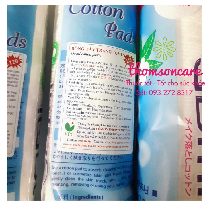 Bông tẩy trang Jomi - nhập khẩu từ Nhật Bản - Cotton Pads - tẩy sạch bụi bẩn, bã nhờn, lớp trang điểm