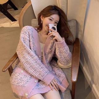 Set áo khoác len áo cardigan len + chân váy len ôm ngắn