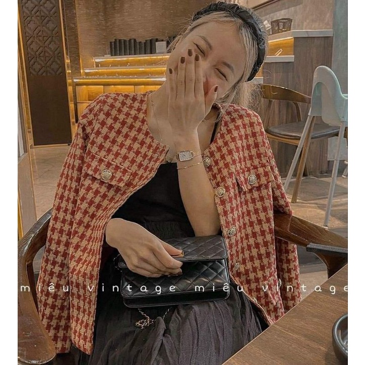 Áo Dạ Sweet Caro Kẻ Đỏ Hàng 2 Lớp Dày Dặn