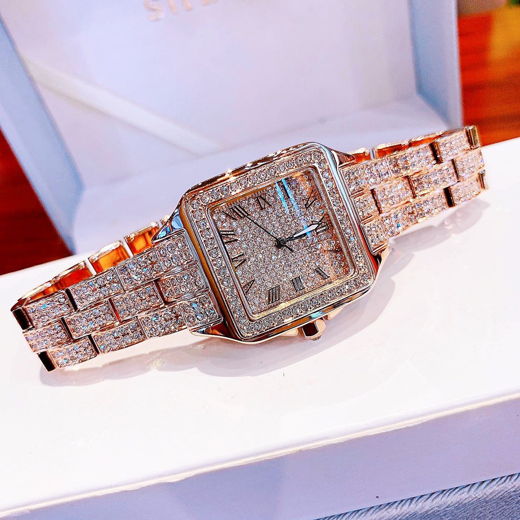 Đồng Hồ Nữ Davena 61151 Mặt Vuông Full Đá Rose Gold 28x28mm