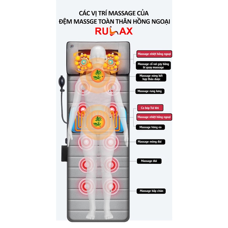 Đệm Massage Toàn Thân Đa Điểm Rung RULAX, Hồng Ngoại Cao Cấp Phiên Bản 2022 - BH 12 Tháng + Điều khiển TIẾNG VIỆT