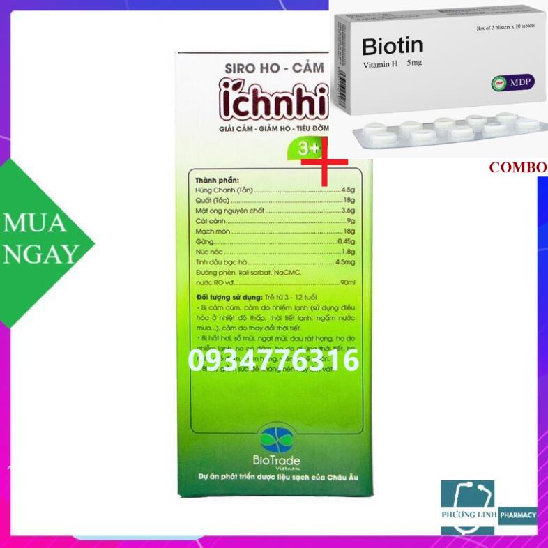 Combo Biotin 5mg+ Siro ho cảm Ích Nhi 3+