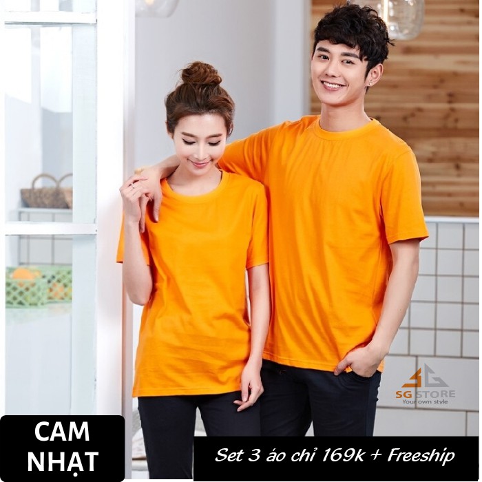 Áo Thun Trơn Nam Nữ Màu Cam Nhạt - THUN COTTON - đủ size ATTCN