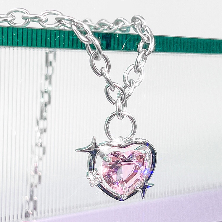 Vòng cổ Mặt Búp Bê Barbie Đính Đá Zircon Hình Trái Tim Màu Đào Sang Trọng Cho Nữ