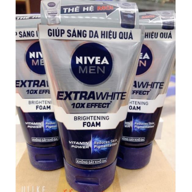 [ Chính hãng ] Sữa rửa mặt sáng da kiểm soát nhờn Nivea Men Extra White Oil Control Mud Foam 100g xanh